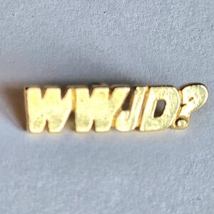 WWJD pin what would Jesus do? gold tone brooch religious jewelry